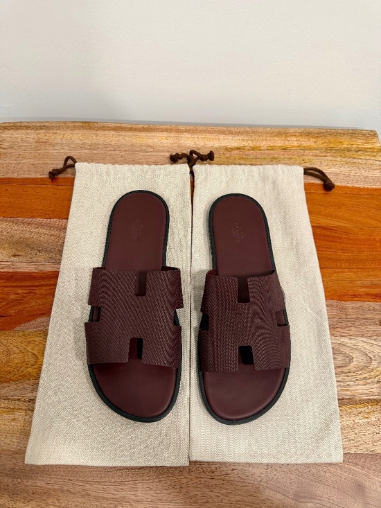 Hermès Izmir Sandals Men\'s 45 Burgundy Leather NEW main image 7